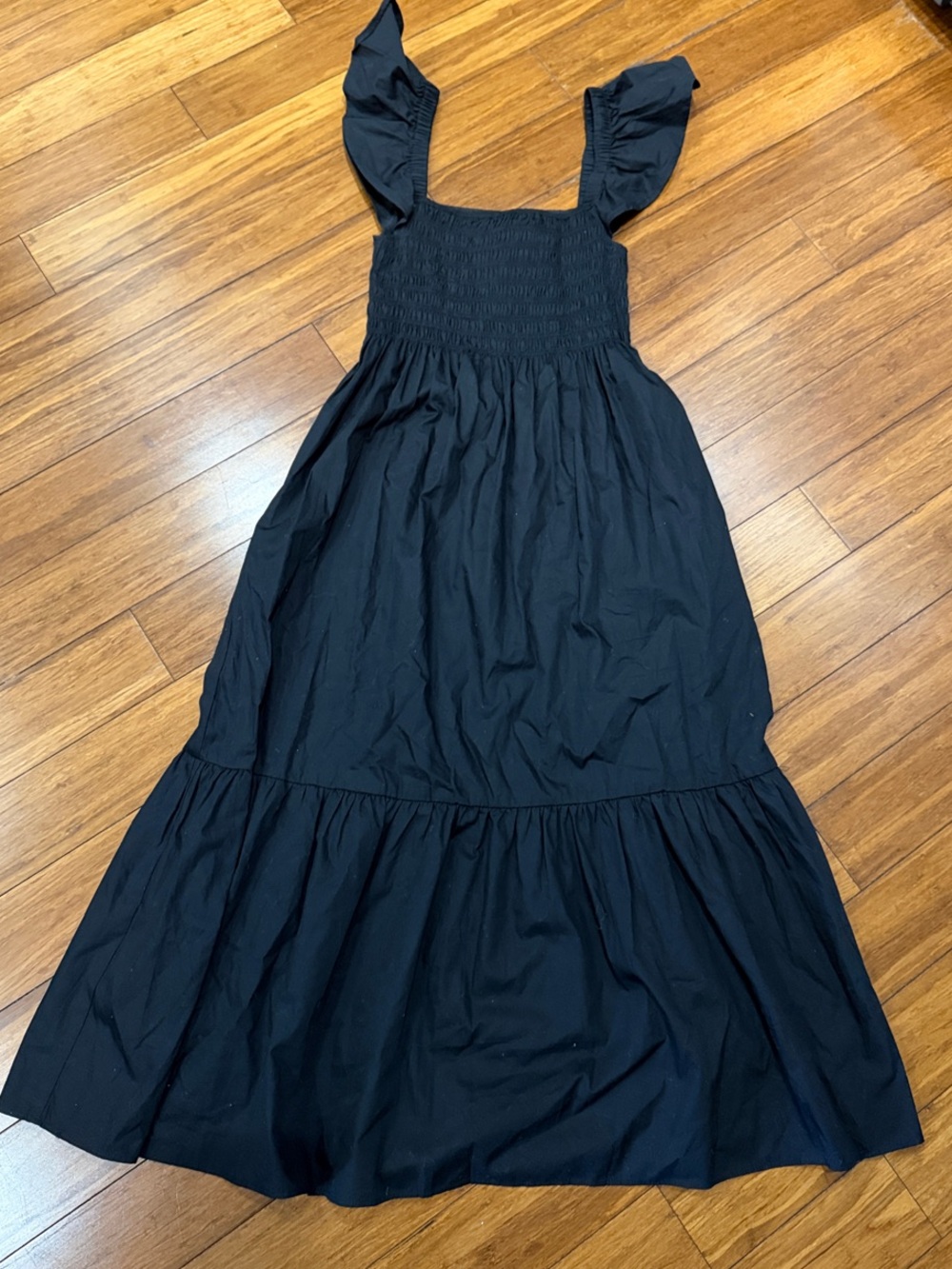O.p.t Black Smocked Ruffle-Strap Maxi Dress S